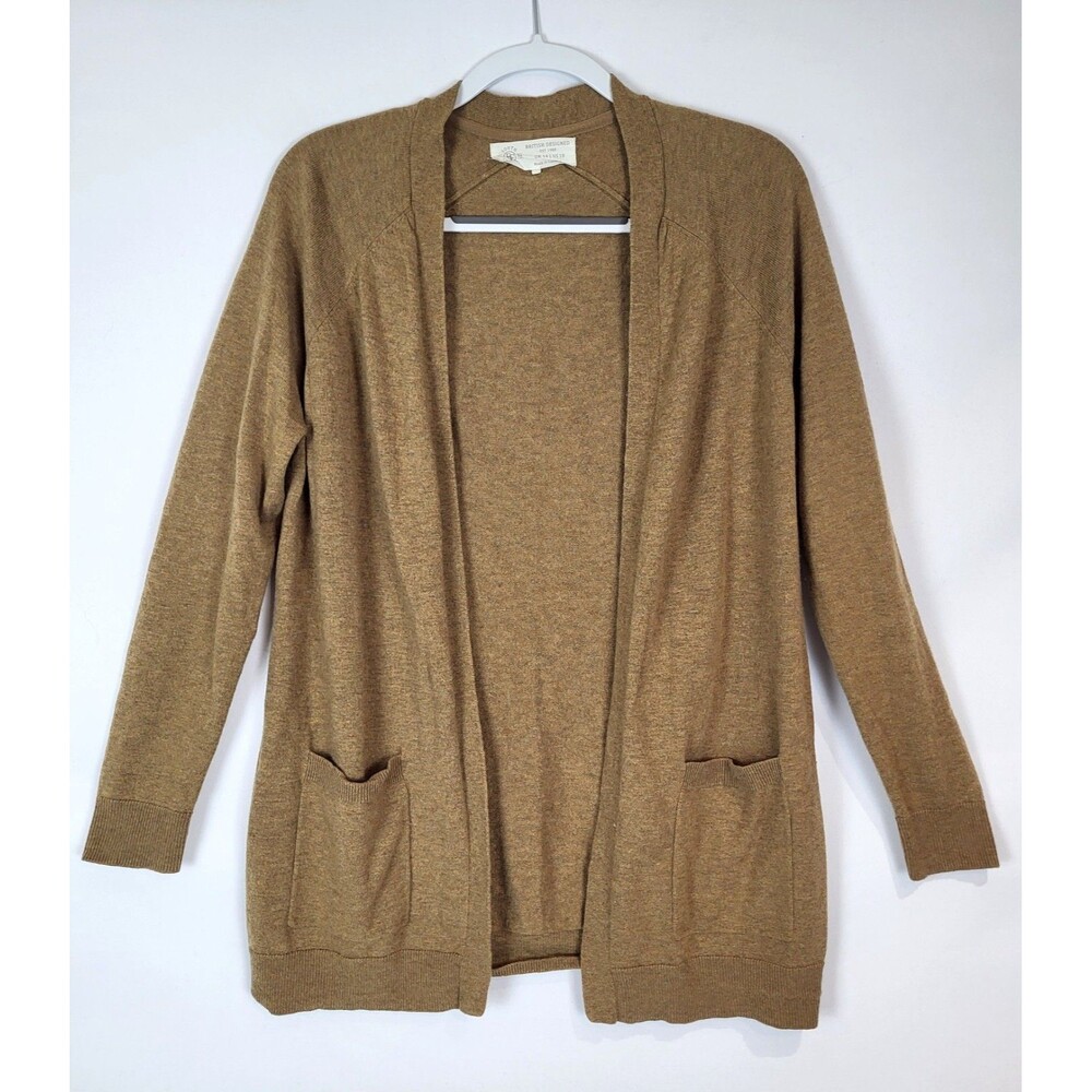 Fat Face Long Cardigan Sweater Wool Cashmere Blend Size 10 Brown Pockets